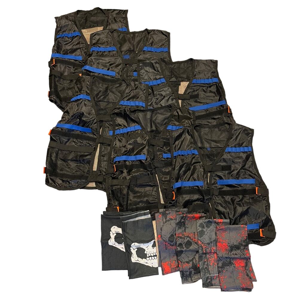 6 Toy Kids Soft Dart Tactical Black Vests With Face Mask Balaclava
